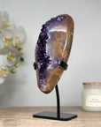 Unique Natural Amethyst Geode with Deep Purple Crystals, Metallic Stand Included - Perfect for Home or Office Display - MWS1631