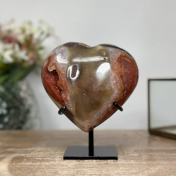 Otustanding Natural Red Jasper Stone Heart Carving, Stand Included - HST0188