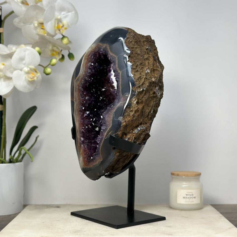 Unique Large Amethyst &amp; Agate Geode, Premium Quality, Stand Included - MWS1505