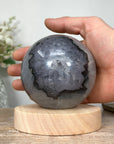 Quartz & Agate Sphere with Wooden Stand with uilt-in LED Light - SPH0138