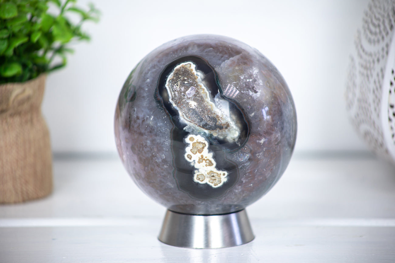 4.6 in Amethyst and QJasper Sphere Geode - SAM0137