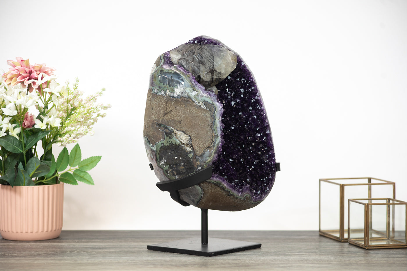 Uruguayan Amethyst Large Geode with Unique Calcite Inclusion - MWS0366