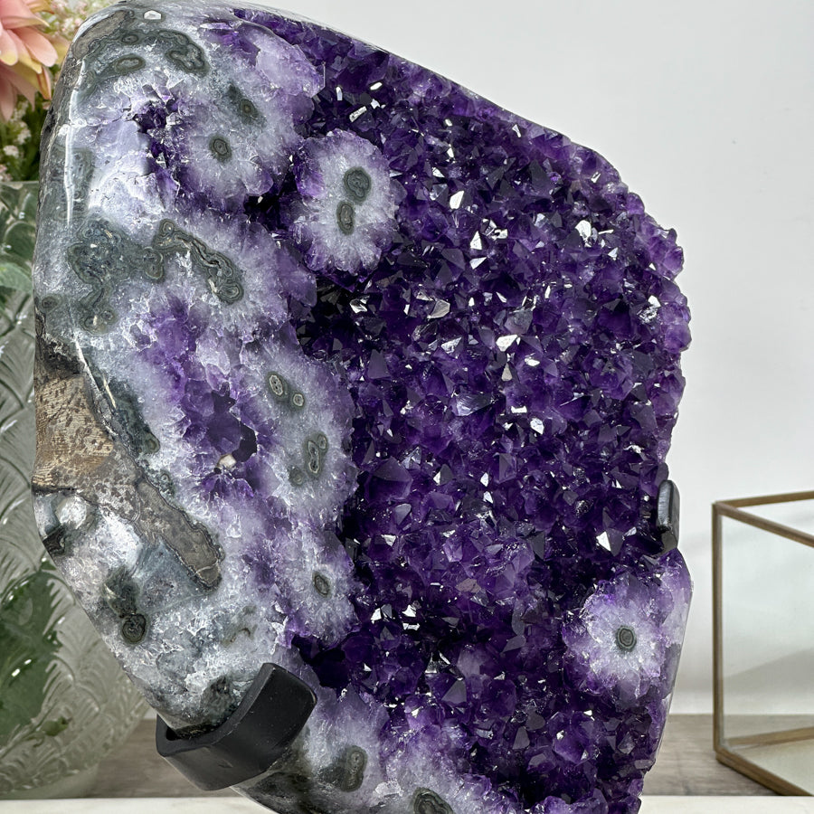 Outstanding Natural Amethyst Crystal Geode - Solid Metallic Stand Included - MWS0900