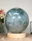 XXL Natural Green Quartz Sphere with Wooden Stand with uilt-in LED Light - SPH0144