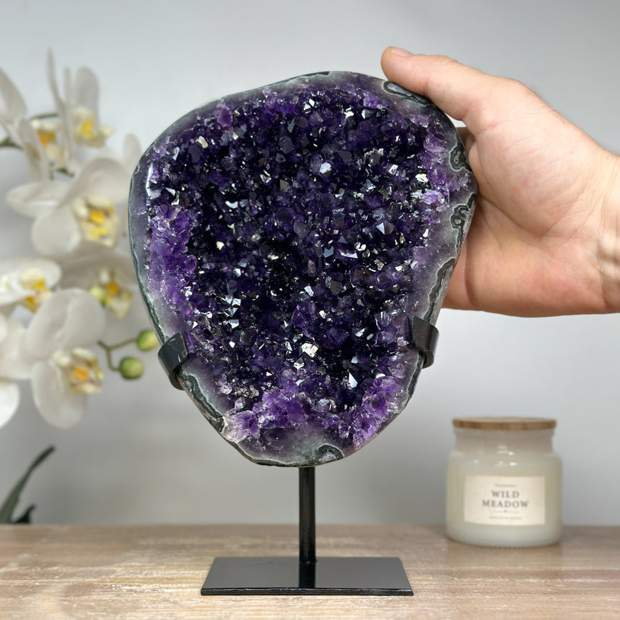 Top Grade Natural Amethyst Geode, Metallic Stand included - MWS1728