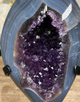 Natural Blue Banded Agate & Amethyst Geode, Metallic Stand Included - MWS1695