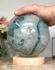 XXL Natural Green Quartz Sphere with Wooden Stand with uilt-in LED Light - SPH0144