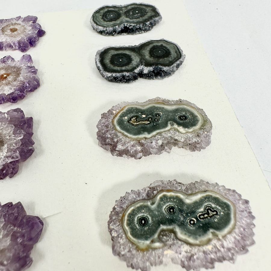 Unique Amethyst &amp; Green Jasper Stalactite Slices Set - Natural Crystal for Handmade Jewelry - STS0030