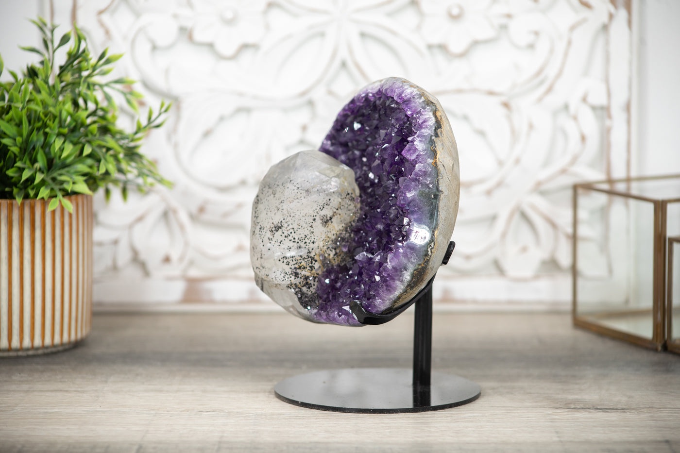 Unique Deep Purple Amethyst with Huge Calcite Formation - MWS0534