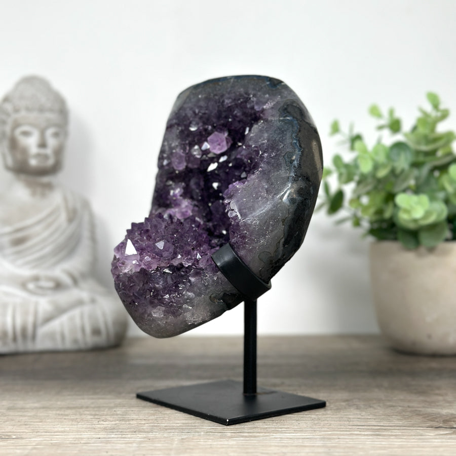 Natural Amethyst Geode with Handmade Stand, Ready to Display Specimen - MWS0106