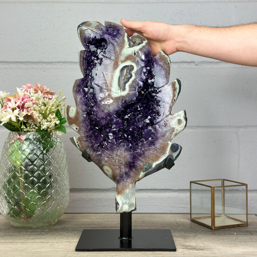 Unique Beautiful Amethyst &amp; Green Jasper Stone Leaf - AWS0882