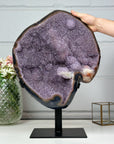 Unique XXL Lavender Amethyst Cluster with Agate Shell and Metal Stand - AWS1430