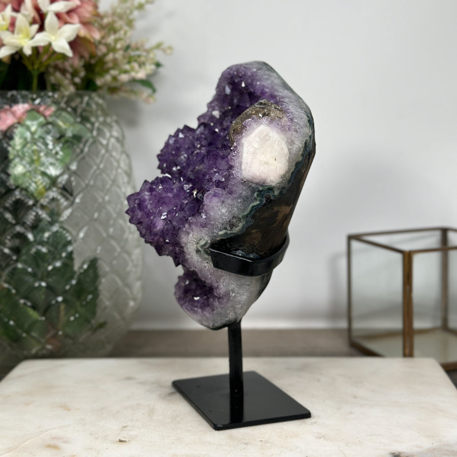 Natural Amethyst Stone Crystal with Calcite Formation - Unique Decorative Piece - MWS0895