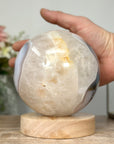 Natrual Quartz & Agate Sphere with Wooden Stand with uilt-in LED Light - SPH0143