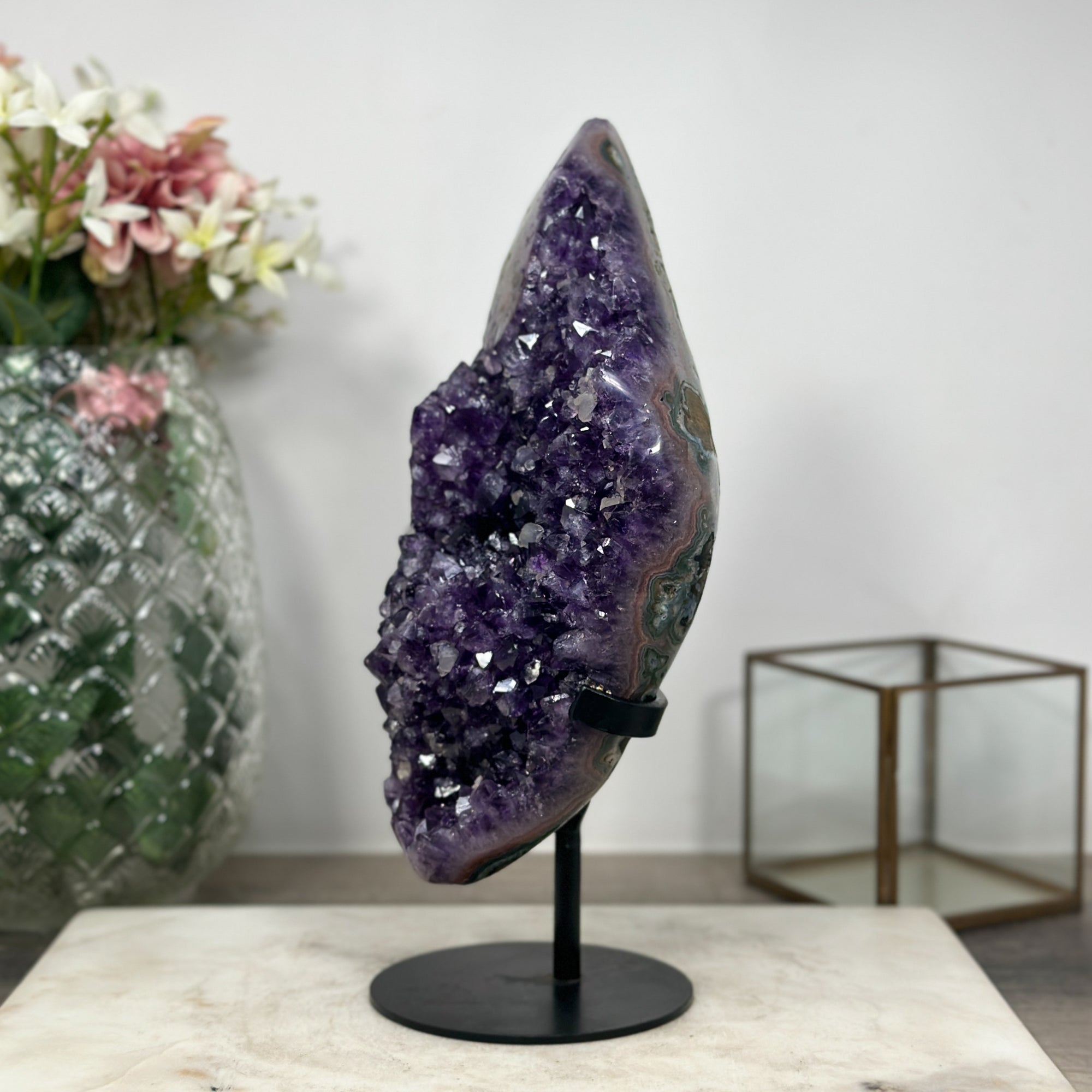 Beautiful Large Amethyst Cluster with Calcite Crystals Inclusions - AWS1408