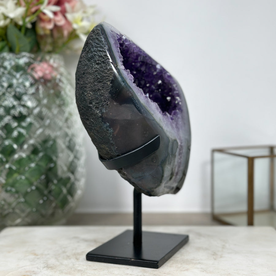 Amethyst & Agate Geode with Calcite Crystal - AWS1094