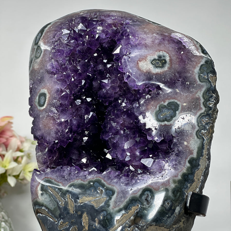 Beautiful Natural Amethyst Geode with Stalactite Eyes Formations - AWS1380