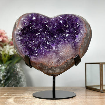 Natural Large Amethyst Heart Carving with Double Crystalization - HST0196