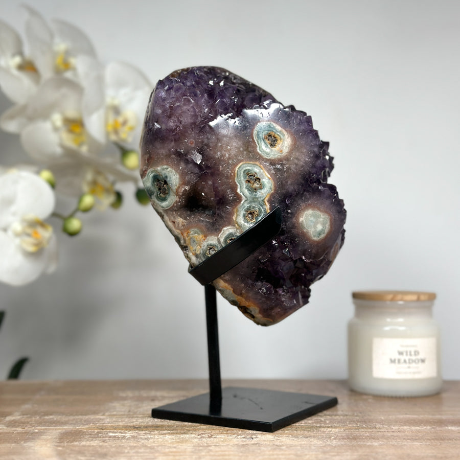 Natural Amethyst &amp; Jasper Crystal Cluster with Metal Stand - MWS1357