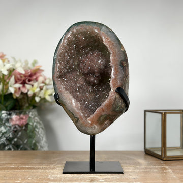 Outstanding Sugar Druzy Natural Geode, Metallic Stand included - MWS0937