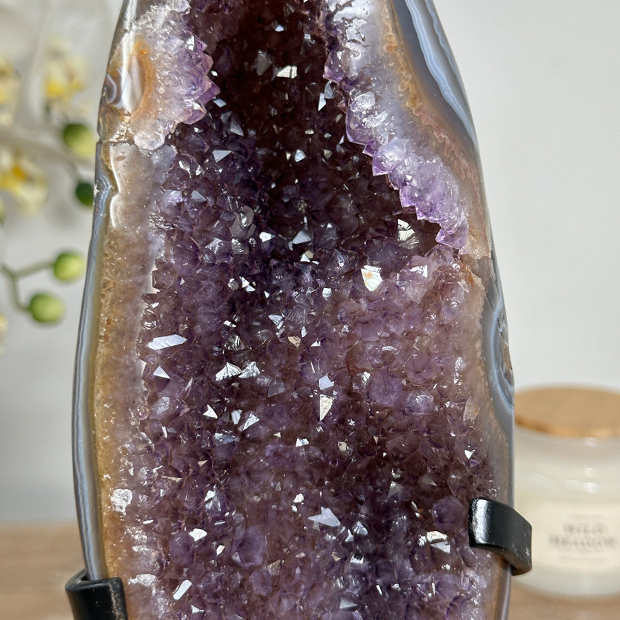 Natural Amethyst CRystal cLuster with Blue Banded Agate Shell - MWS1730