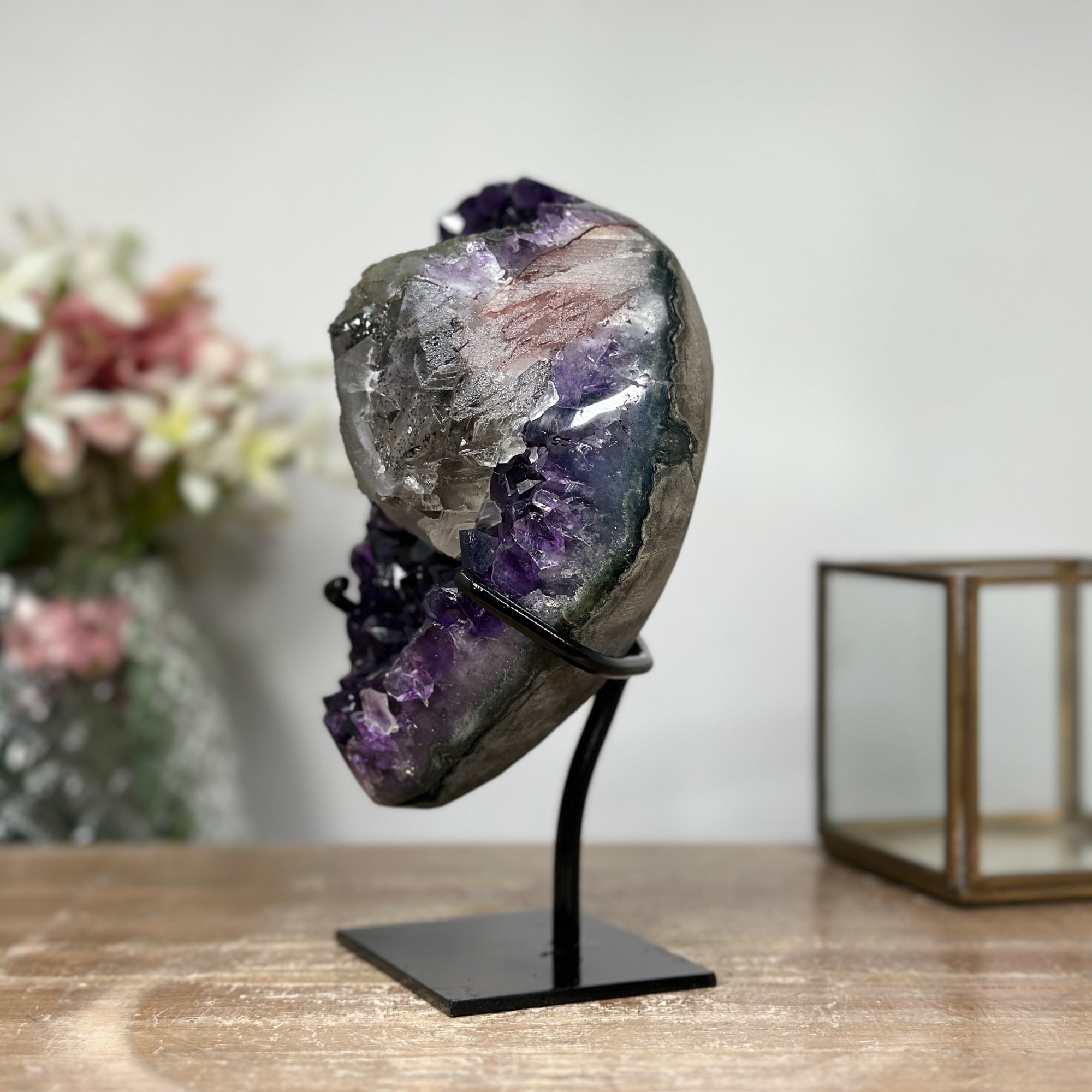 Outstanding Natural Amethyst Cluster with Huge Calcite Crystal, Great Addition to Your Crystal Collection - MWS0952