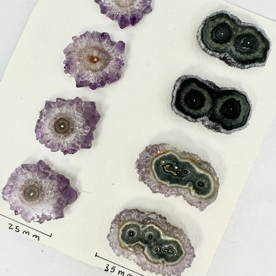 Unique Amethyst &amp; Green Jasper Stalactite Slices Set - Natural Crystal for Handmade Jewelry - STS0030