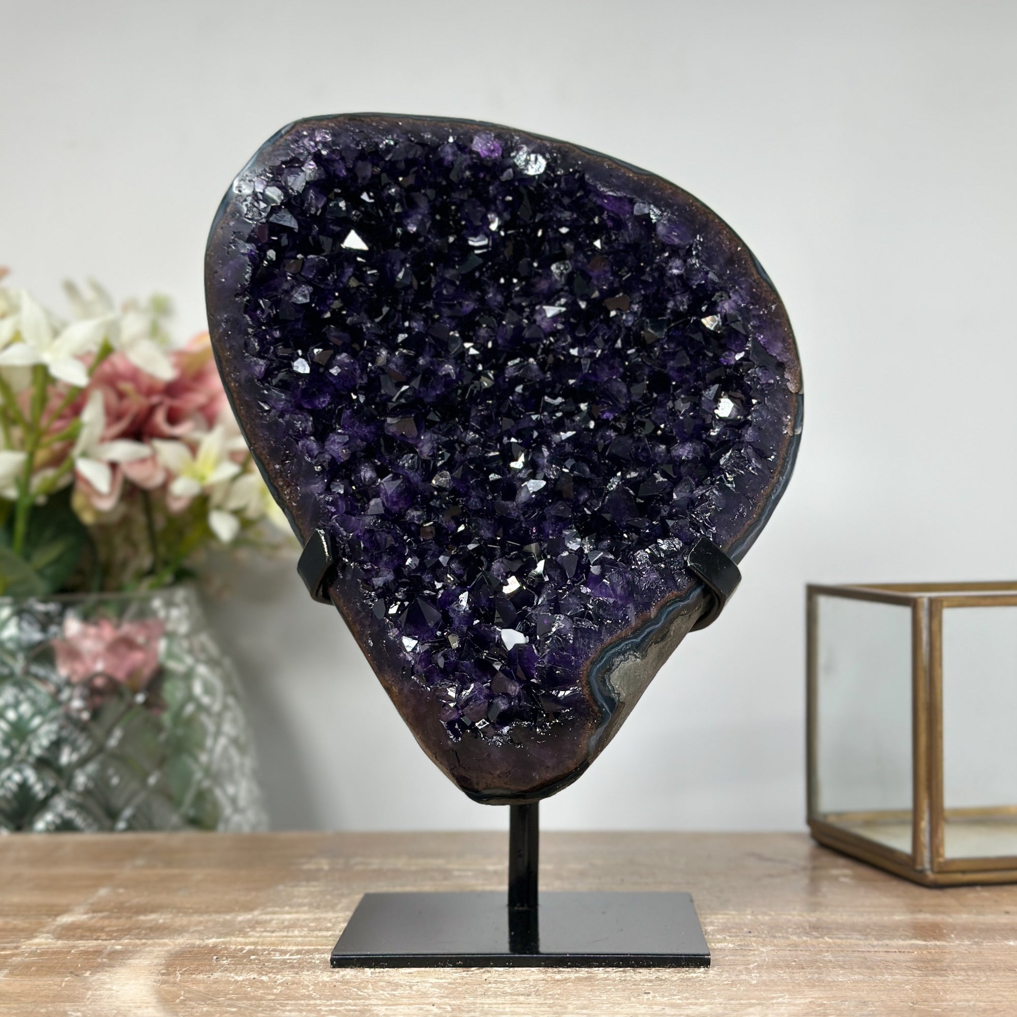 Stunning Amethyst Geode with Blue banded Agate Shell, Great for Spiritual Growth and Balance - MWS0957