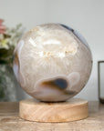 Natrual Quartz & Agate Sphere with Wooden Stand with uilt-in LED Light - SPH0143