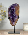 Unique Natural Amethyst Geode with Deep Purple Crystals, Metallic Stand Included - Perfect for Home or Office Display - MWS1631