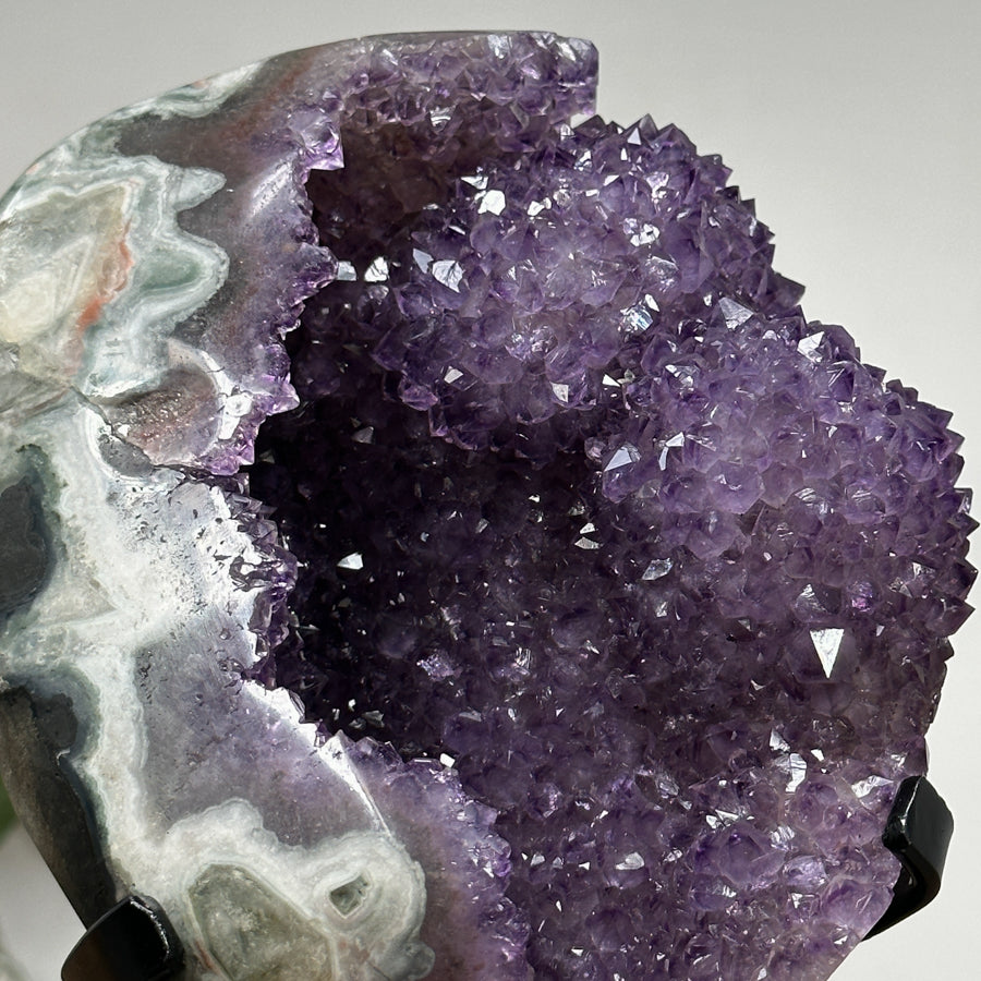 Stunning Amethyst &amp; Green Jasper Stone with Nice Stalactite Formations - MWS0970