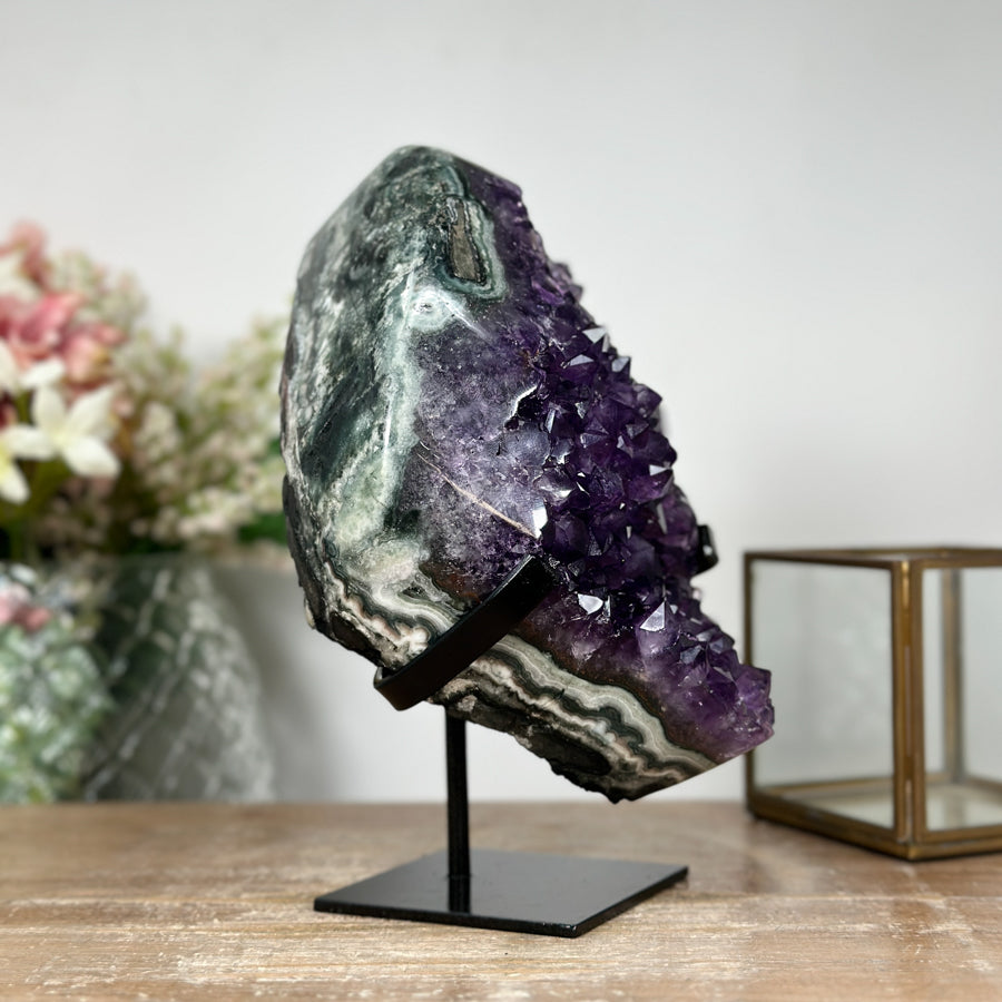 Stunning Natural Amethyst &amp; Green Jasper Cluster – Great for Enhancing Positive Energy in Any Space - MWS1096