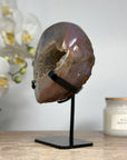 Quartz, Agate & Yellow Druzy Geode, Metal Stand Included - MWS1511