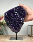 Natural Amethyst Specimen, Deep Purple Crystals, Metallic Stand Included - MWS0943