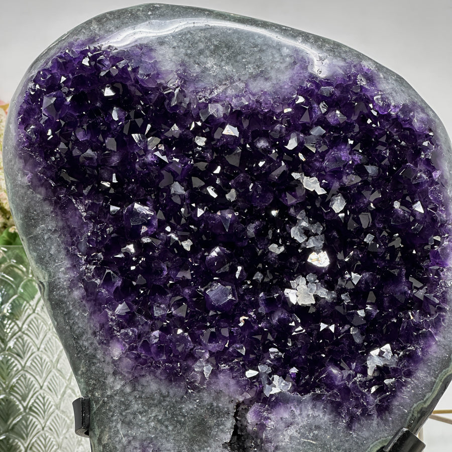 Large Deep Purple Amethyst Stone Geode with Calcite Formations - AWS0484