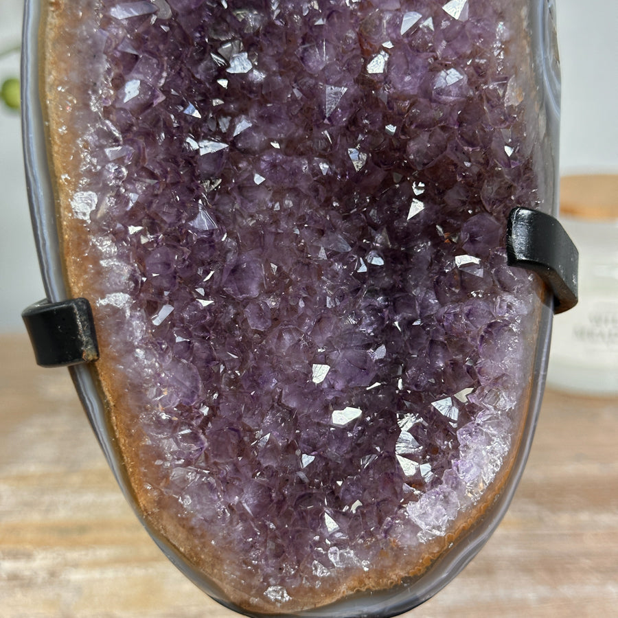 Natural Amethyst CRystal cLuster with Blue Banded Agate Shell - MWS1730