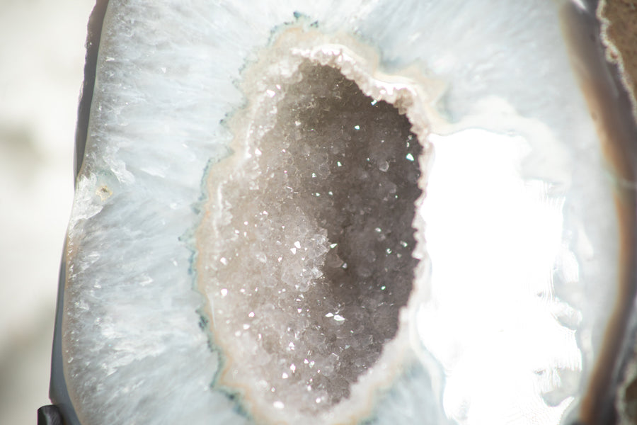 Large Natural Polished Quartz Geode with Druzy Crystals - MWS0069