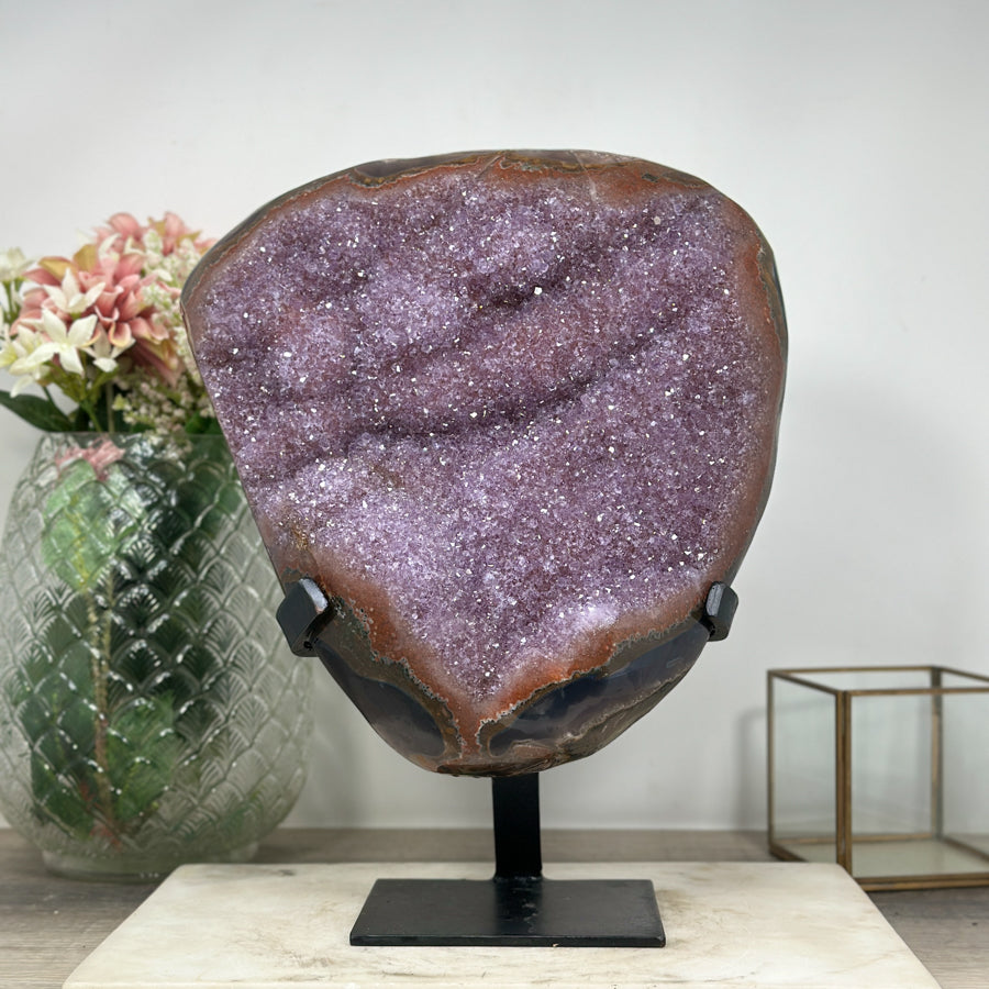 Huge Natural Lavander Amethyst cluster with beautiful Agate Shell - AWS1448