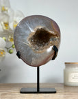 Quartz, Agate & Yellow Druzy Geode, Metal Stand Included - MWS1511