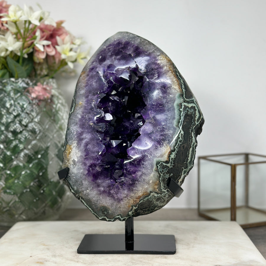 Outstanding Huge Amethyst Geode with Green Jasper Shell - AWS0582