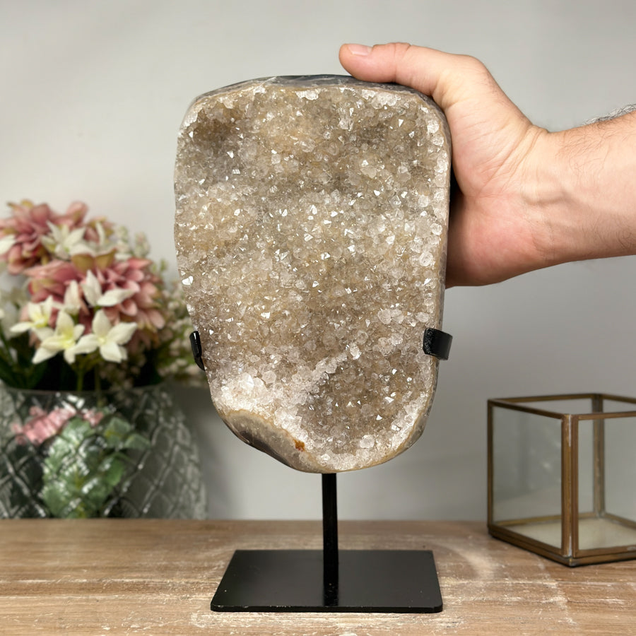 Gorgeous Natural Druzy Quartz Geode on Metal Stand - Sparkling Home Decor - MWS0893