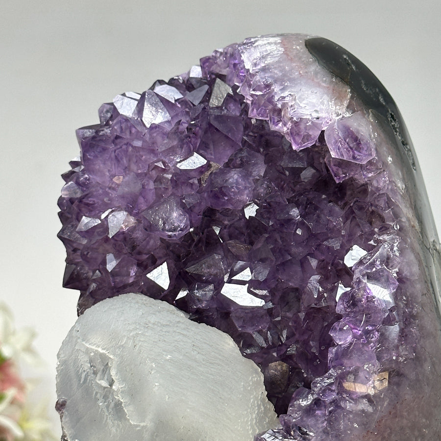 Natural Amethyst Cluster with Large Calcite Specimen - MWS0994