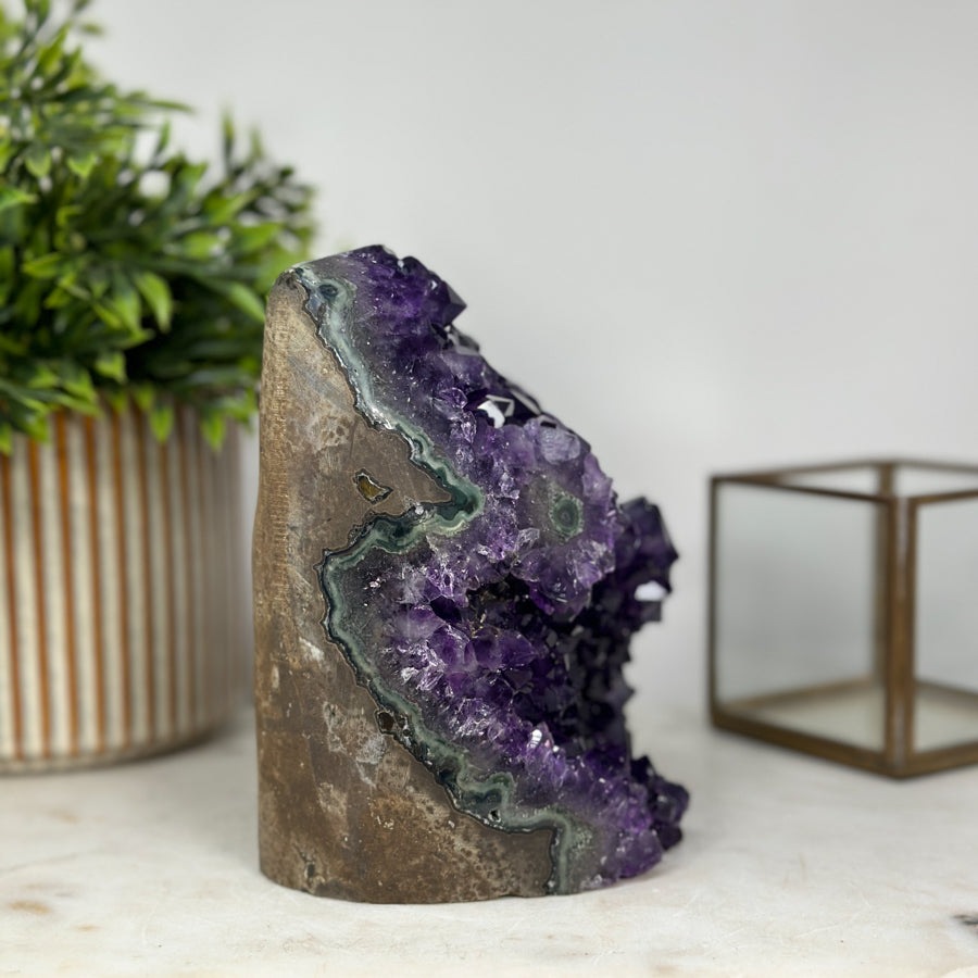 Gorgeous Self Standing Amethyst Stone with Agate Shell - CBP1015