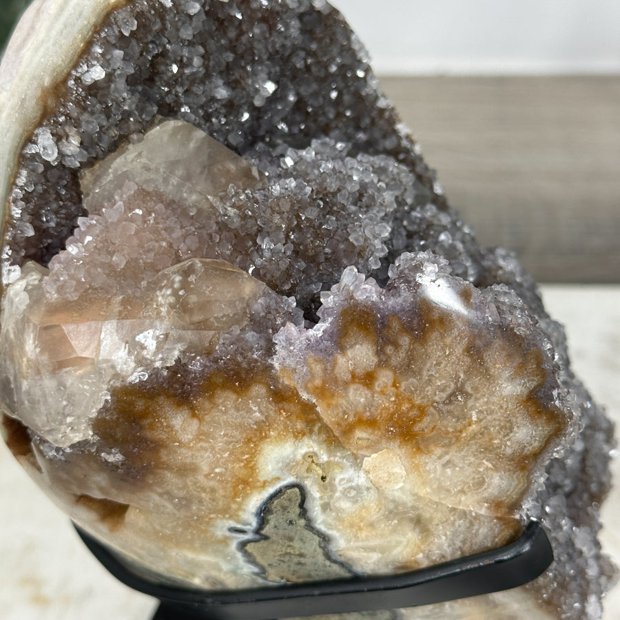 Quartz Druzy & Jasper Cluster with Calcite Crystal - AWS1075