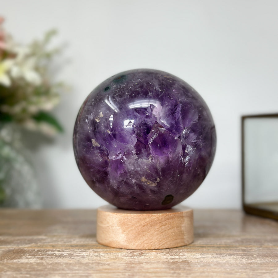 Natural Hand-Polished Amethyst Sphere from Uruguay – Perfect for Home Decor and Meditation