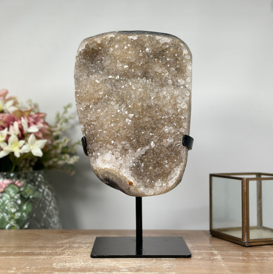 Gorgeous Natural Druzy Quartz Geode on Metal Stand - Sparkling Home Decor - MWS0893