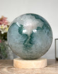 XXL Natural Green Quartz Sphere with Wooden Stand with uilt-in LED Light - SPH0144