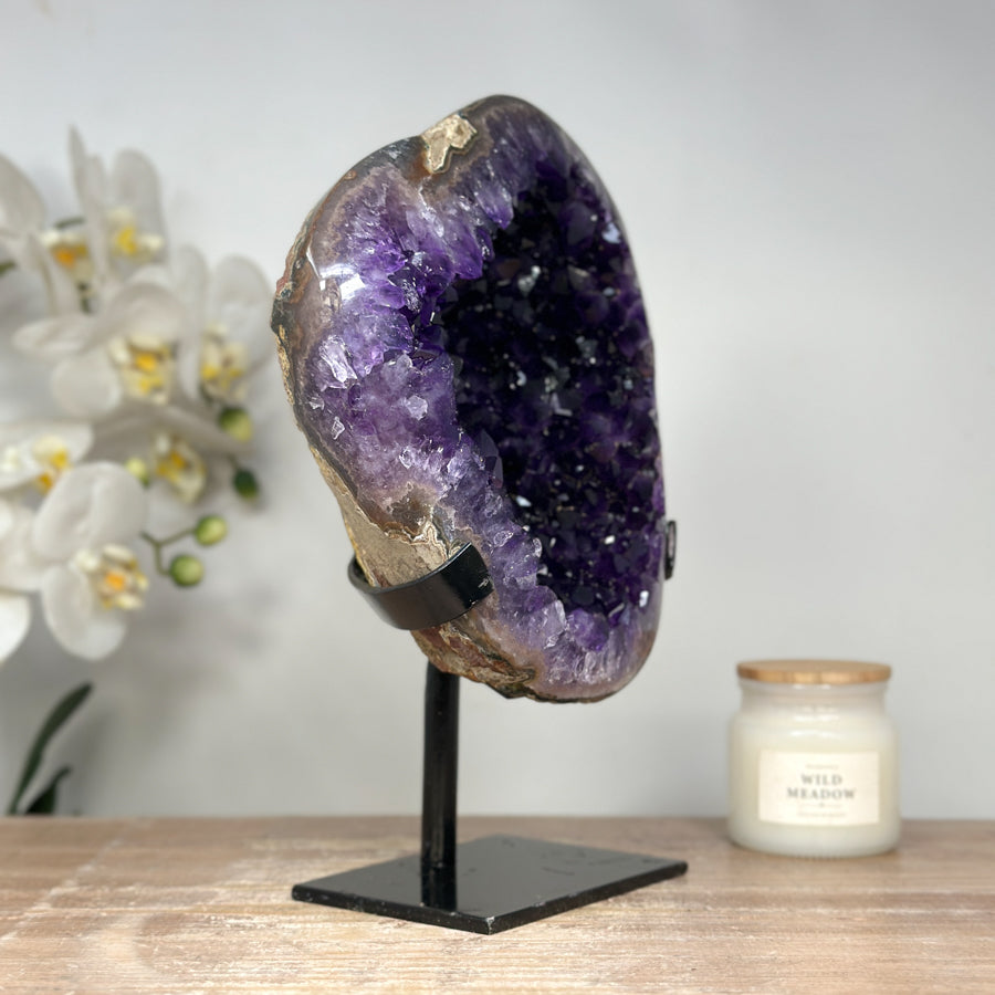 A Grade Natural Amethyst Geode, Metalic Stand Included - MWS1661