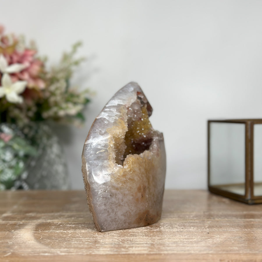 Yellow Sugar Quartz Druzy Geode - FST0114