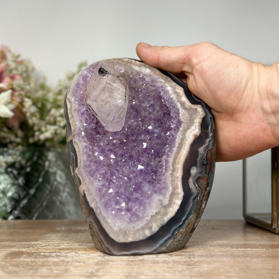 Unique Amethyst Geode, Calcite Crystal, Agate &amp; Jasper Shell - CBP0412